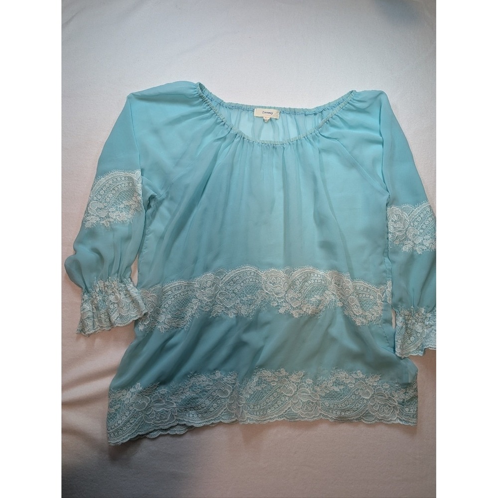 Freeway Chiffon Lace-Paneled Off-Shoulder Blouse - Aqua‎